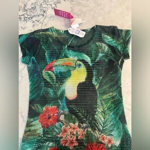 New Pierim Toucan print bird mesh beach swim cover-up Size P